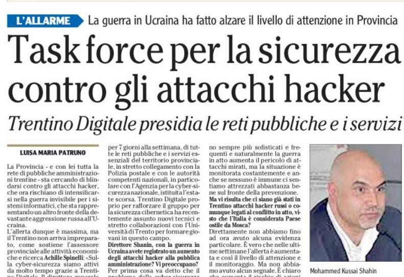 Articolo di giornale - task force per la sicurezza