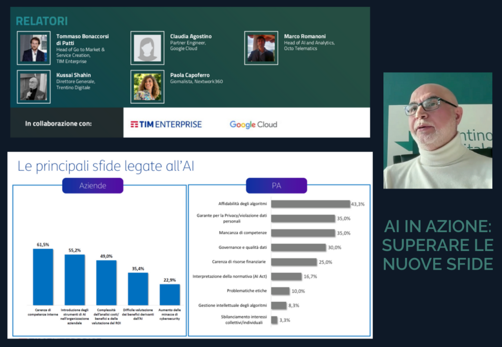 Un momento del webinar "AI in azione: superare le nuove sfide", con la partecipazione del dg di Trentino Digitale Kussai Shahin