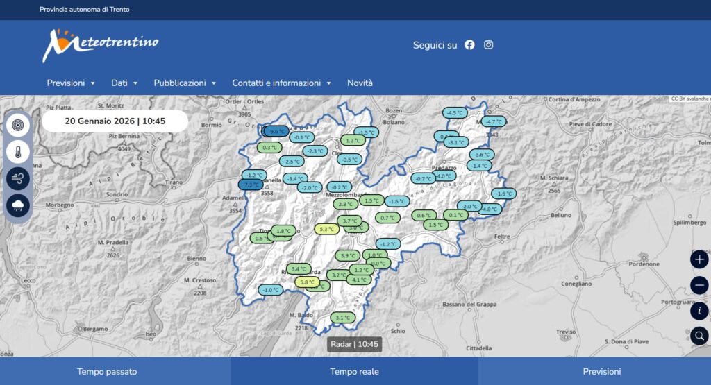 La homepage del rinnovato sito Meteotrentino